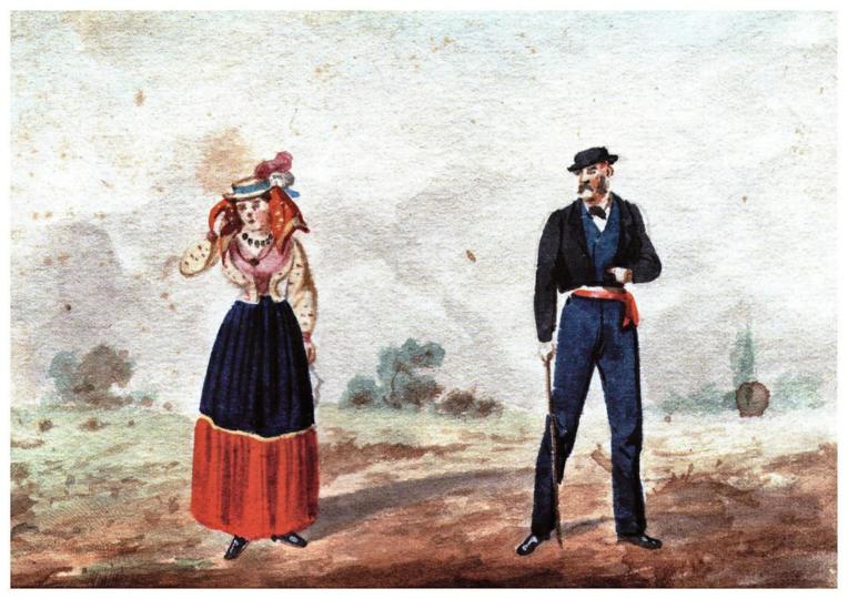 13.-Muškarac-i-žena-iz-Orebića-s-poluotoka-Pelješca,-Album-Nikole-Arsenovića,-1870-ih,-Etnografski-muzej-u-Beogradu