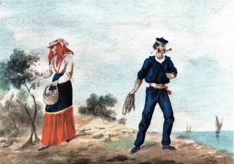 14.-Muškarac-i-žena-iz-Orebića-s-poluotoka-Pelješca,-Album-Nikole-Arsenovića,-1870-ih,-Etnografski-muzej-u-Beogradu