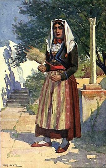 18.-Mljetska-ženska-narodna-nošnja,-razglednica,-20.-st.