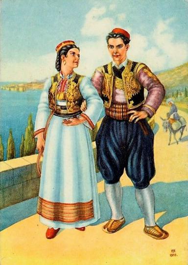 61.-Hrvatska-narodna-nošnja,-Konavle,-MIlan-Vukić,-razglednica,-1955.